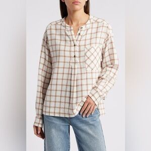 Xirena Makenzie Windowpane Check Popover Top Plaid Button-Up Women's Top Size S